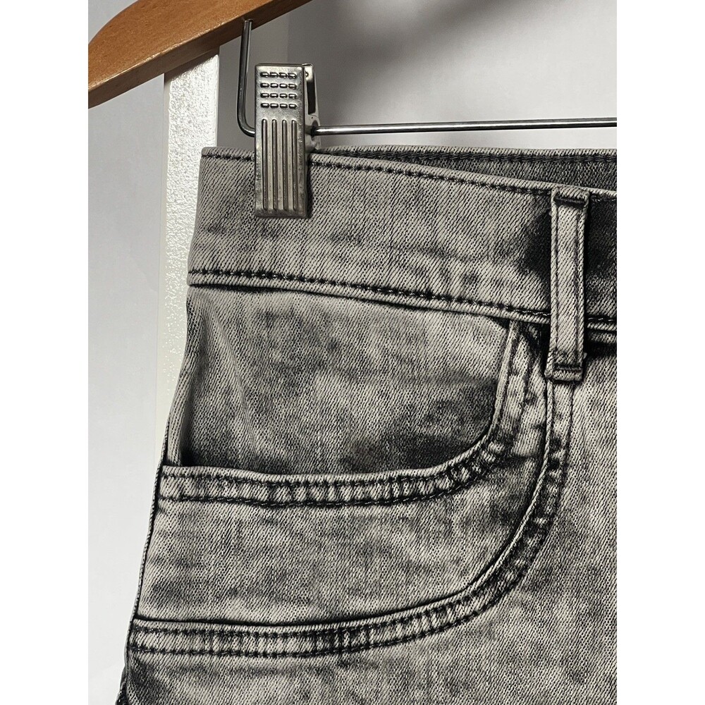 Express Mini Skirt Denim Black Wash Distressed High Rise Stretch Y2K Women 6 NEW - Picture 5 of 15